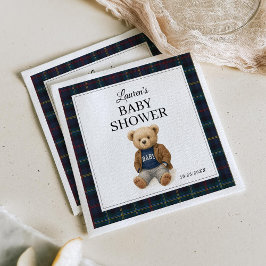 Classic Plaid Teddy Bear Baby Shower Napkins  Servet