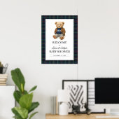 Classic Plaid Teddy Bear Baby Shower Poster (Thuiskantoor)