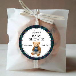 Classic Plaid Teddy Bear Baby Shower Stickers 