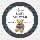 Classic Plaid Teddy Bear Baby Shower Stickers (Devant)