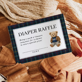 Classic Plaid Teddy Bear Diaper Raffle Cards  Informatiekaartje