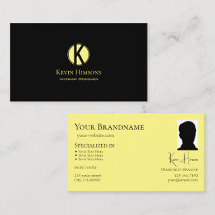 Classic Plain Black Yellow met Monogram en foto Visitekaartje