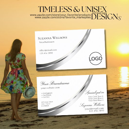 Classic Plain White Noble Silver Decor met Logo Visitekaartje