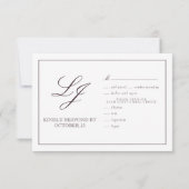 Classic Plum Paarse Calligraphy Monogram Weddensch RSVP Kaartje (Achterkant)