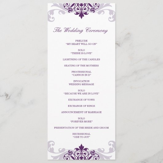 Classic Plum Paarse Elegante Ironwork Bruiloft Programma (Achterkant)