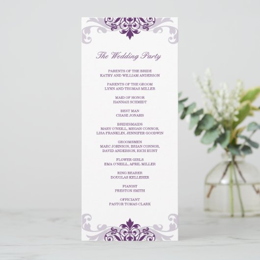 Classic Plum Paarse Elegante Ironwork Bruiloft Programma (Staand voorkant)