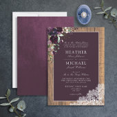 Classic Plum Paarse Rustic Wood Script Weddenschap Kaart
