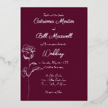 Classic Plum Paarse Silver Foil Wedding Invitation
