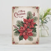 Classic Poinsettia Holiday Kaart (Staand voorkant)
