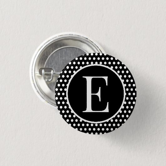 Classic Polka Dots Zwart Custom initiaal letter Ronde Button 3,2 Cm (Voorkant /achterkant)