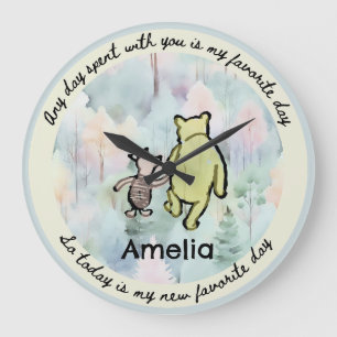 Classic Pooh Quote Pooh en biggetje Waterverf Larg Grote Klok