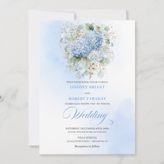 Classic Powder Blue Hydrangea Wedding Invitation (Devant)
