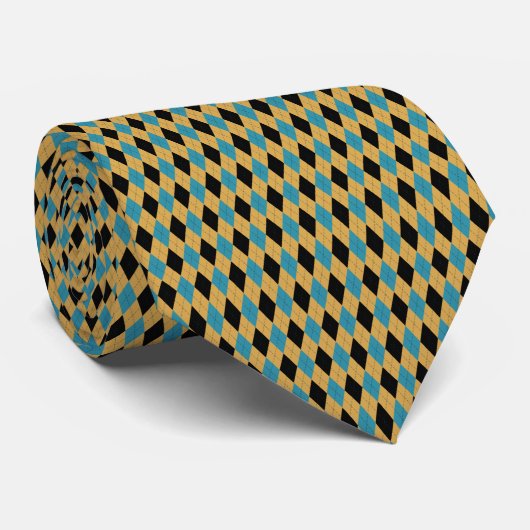 Classic Preppy Argyle in Blauwgroen, zwart en goud Stropdas (Opgerold)