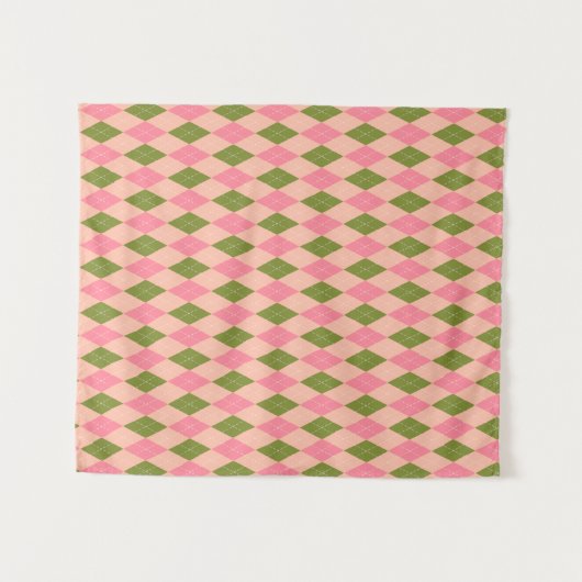 Classic Preppy Argyle in  roze en groen Wandkleed (Voorkant (horizontaal))