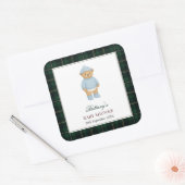 Classic Preppy Bear Designer Plaid Baby Shower Vierkante Sticker (Envelop)