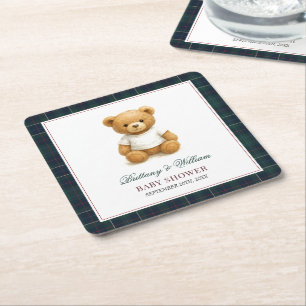 Classic Preppy Beer Plaid Baby shower Vierkante Kartonnen Onderzetter