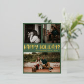 Classic Prettige feestdagen Green Three Photo Gold (Staand Voorkant)
