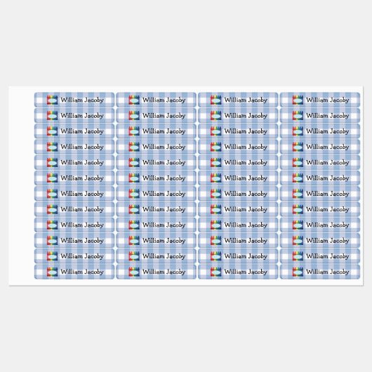 Classic Primaire Crayon Bleu Nom Plaid Étiquette (Feuille)