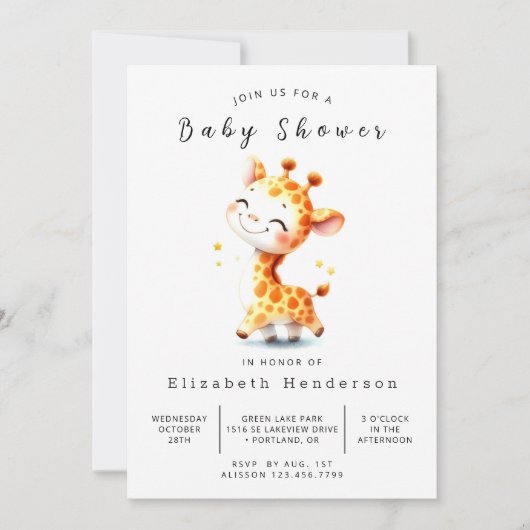 Classic Printable Giraffe Baby shower Kaart (Voorkant)