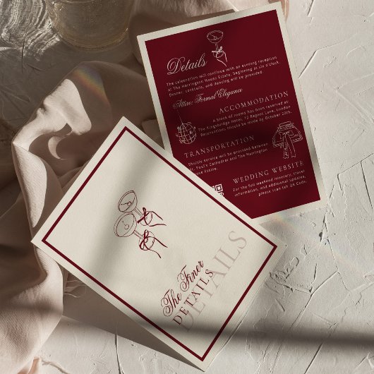 Classic QR Code Wedding Details Deep Red Old Money Informatiekaartje