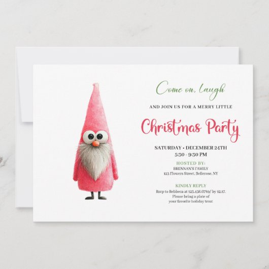 Classic quirky pink santa holiday invitation (Devant)