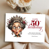 Classic Quirky Woman 50th Birthday Whimsical Card Kaart