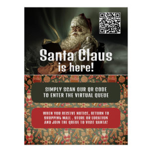 Classic Reading Santa, Bezoek Santa, QR Code Queue Perfect Poster