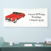 Classic red 1948 automobile spandoek (Beurs)