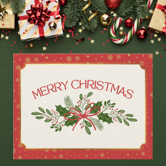Classic Red and Green Holly Merry Christmas Briefkaart