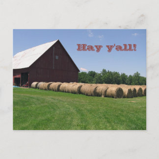 Classic Red Barn & Hay Bales Briefkaart