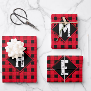 Classic red & black buffalo plaid Monogram initiaa Inpakpapier Vel