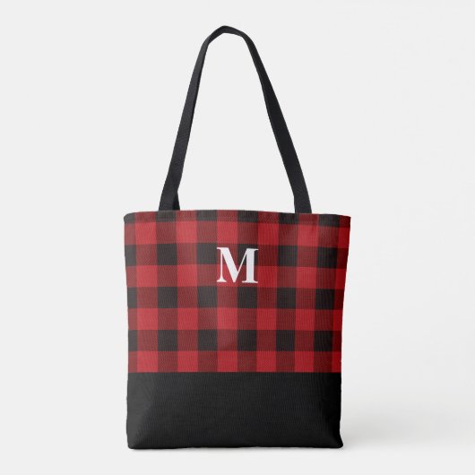 Classic Red Buffalo Plaid Monogram Canvas tas (Achterkant)