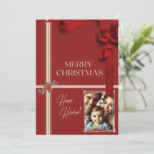 Classic Red Christmas Kaart - Familiefoto