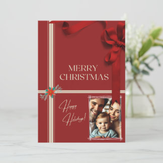 Classic Red Christmas Kaart - Familiefoto