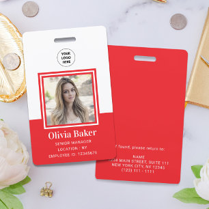 Classic Red Corporate Name Title Employee Photo ID Badge