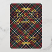 Classic Red Dark Blue Green Plaid Pattern Gold Folie Feestdagenkaart (Voorkant)