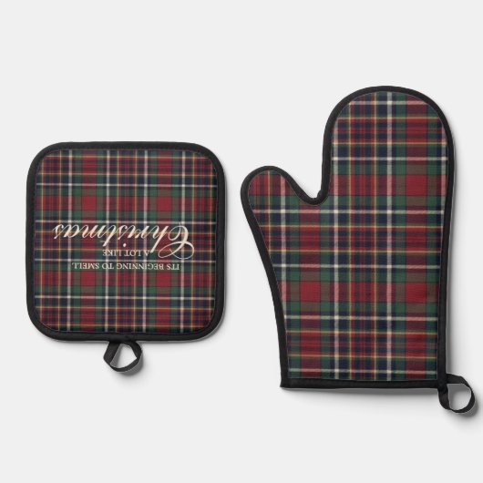 Classic Red Dark Blue Green Plaid Pattern Ovenwant & Pannenlap Set (Voorkant)
