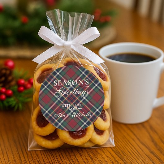 Classic Red Dark Blue Green Plaid Pattern Ronde Sticker