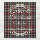 Classic Red Dark Blue Green Plaid Pattern Wijn Etiket (Enkel label)