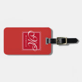 Classic Red en White Script Monogram Bagagelabel (Voorkant horizontaal)