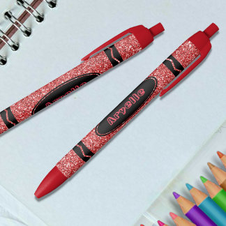 Classic Red Glitter Crayon Aangepaste naam Push Pe Zwarte Inkt Pen