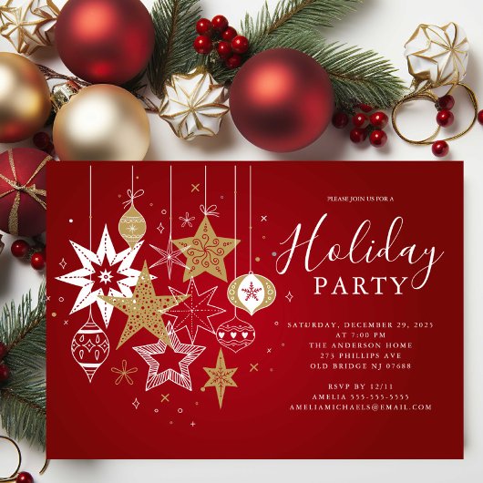 Classic Red & Gold Holiday Party Invitation