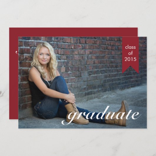 Classic Red Graduation Faire-part - Invitation (Devant / Derrière)