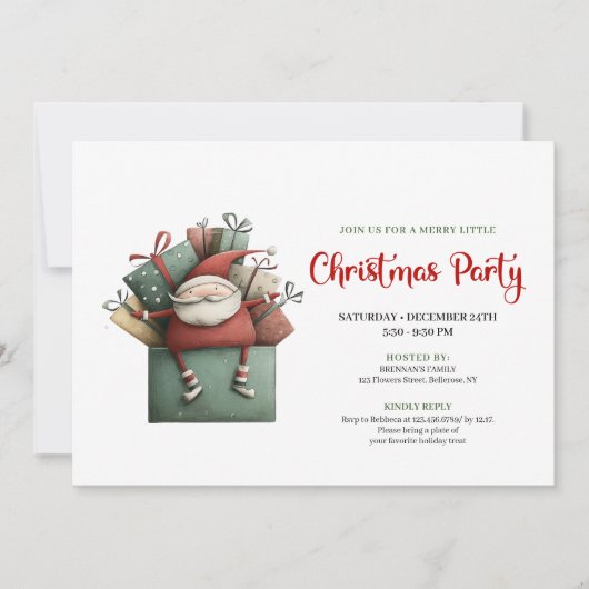 Classic Red Green Funny Santa Christmas Invitation Kaart (Voorkant)