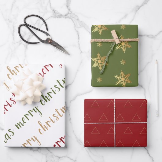 Classic Red Green Gold Merry kerst Inpakpapier Vel (Voorkant)