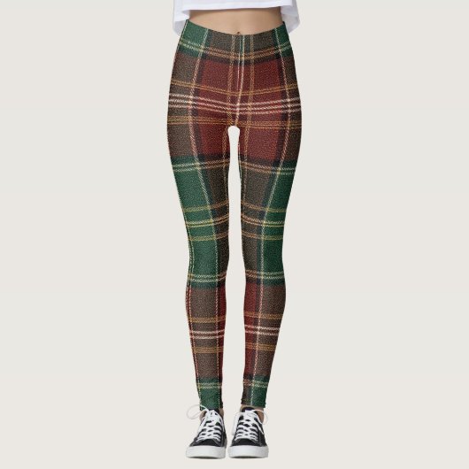 Classic Red Green Repeating Tartan Plaid Leggings (Voorkant)