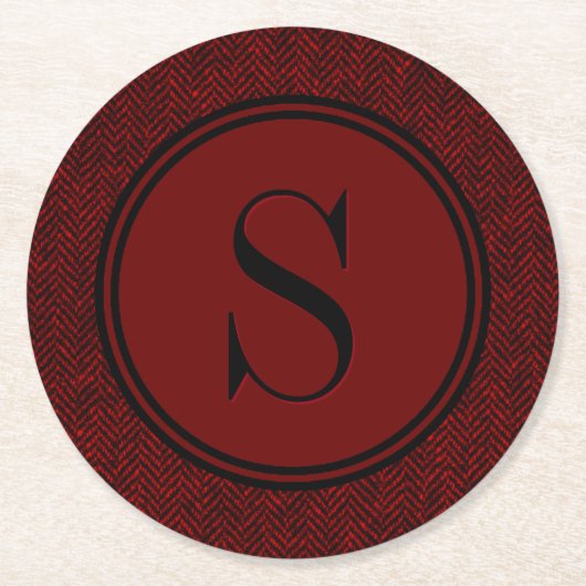 Classic Red Herringbone Monogram Ronde Kartonnen Onderzetter (Voorkant)