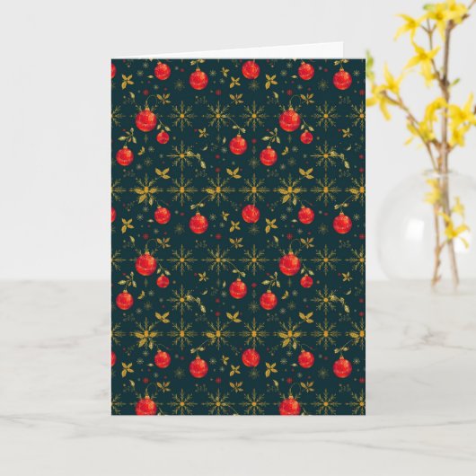 Classic Red Ornaments Christmas Greeting Card Kaart (Gele Bloem)