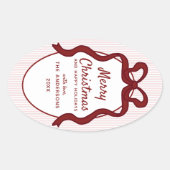 Classic Red Pink Stripes & Bow Frame Christmas  Ovale Sticker (Voorkant)