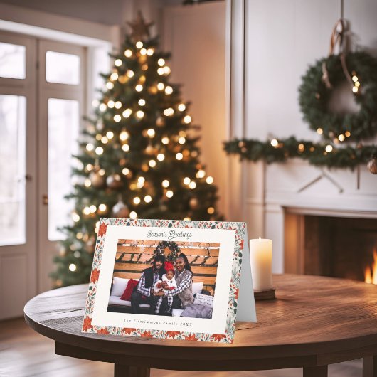 Classic Red Poinsettia Foto Kerst Kaart